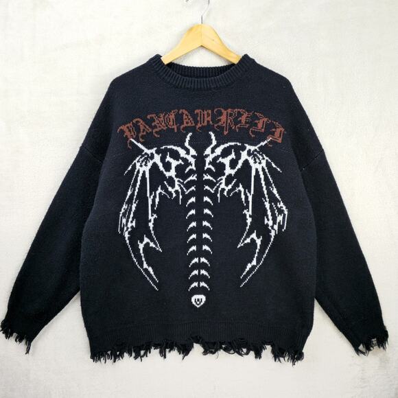 Vancarhell Knit Sweater L-XL Black Y2K Gothic Oversized Skeleton Whimsigoth - Picture 1 of 9